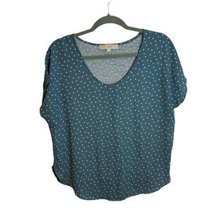 LOFT BLUE POLKA DOT DOLMAN BLOUSE